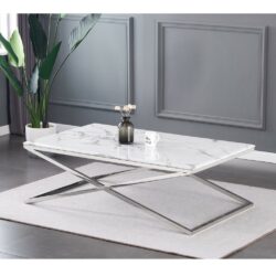 Leda White Marble Coffee Table with Silver Base Legs