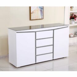 Lepine Large Modern White Sideboard with Grey Gloss Detail