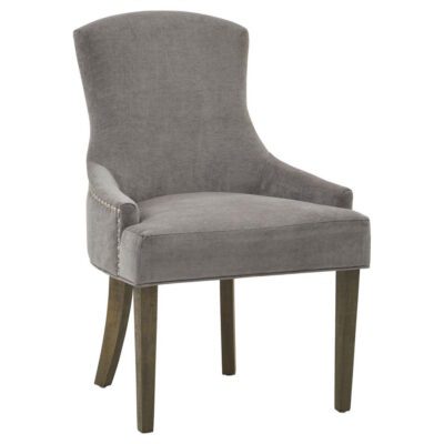 Luxury Grey Dining Chair with Wooden Legs & Stud Detail