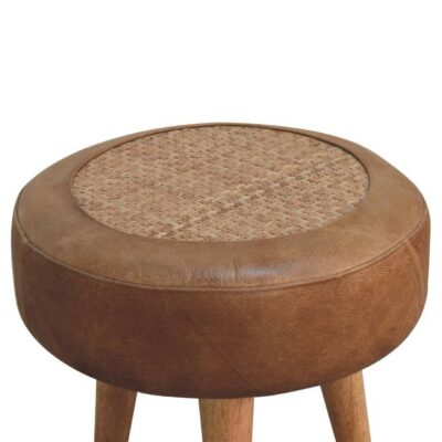 Seagrass Buffalo Hide Round Nordic Footstool