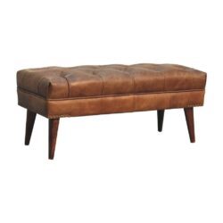 Luxury Tan Brown Leather Bench with Buttoned Seat