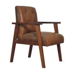 Luxury Tan Brown Leather Chair with Wooden Legs