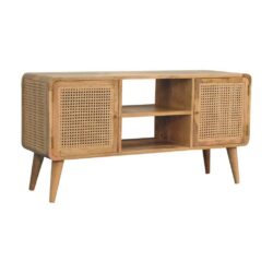 Lydia Curved Large Wood and Rattan TV Cabinet