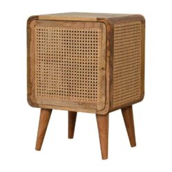 Lydia Curved Wood and Rattan Bedside Cabinet