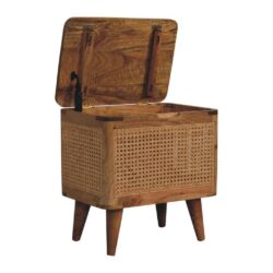 Lydia Wood and Rattan Storage Stool with Wooden Legs
