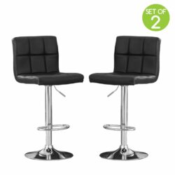 Mission Modern Leather Bar Stool with Chrome Base - Pair - Black or Grey