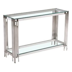 Montserrat Designer Clear Glass Console Table - Silver or Gold Legs Options
