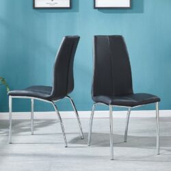 Munich Modern Black Leather Dining Chair with Silver Legs - Pair