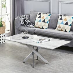 Munich White Marble Coffee Table with Silver Legs