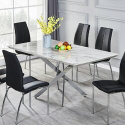 Munich White Marble Dining Table with Silver Legs
