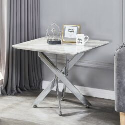 Munich White Marble Lamp Table with Silver Legs