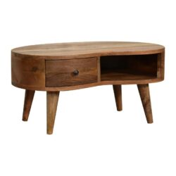 Noah Curved Small Wooden Coffee Table with Drawer in a Kidney Shape