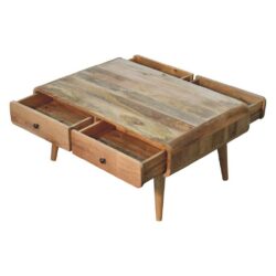 Noah Curved Wooden Coffee Table with Drawers on Each Side