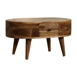Noah Rounded Small Wooden Coffee Table with Drawer & Oak Finish