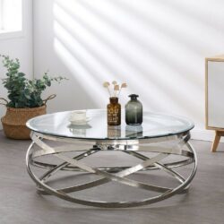 Pandora Round Glass Coffee Table with Silver Base