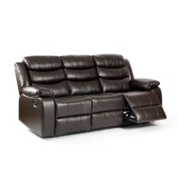 Paulton Modern 3 Seater Reclining Dark Brown Leather Sofa