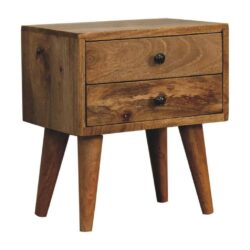 Petite Wooden Bedside Table with Drawers & Oak Finish