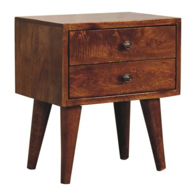 Petite Wooden Chestnut Bedside Table with Drawers