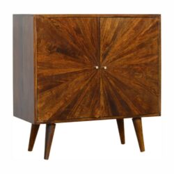 Retro Wooden Cabinet with Chestnut Finish and Sunburst Pattern