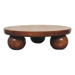 Round Chestnut Low Coffee Table Display Table with Ball Feet