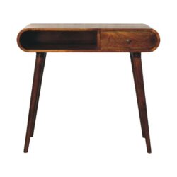 Rounded Chestnut Wooden Console Table with Drawer
