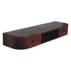 Rounded Dark Wooden Wall Mounted Console Table with Drawers