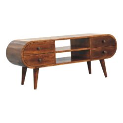 Rounded Modern Chestnut Wooden TV Cabinet with Drawers