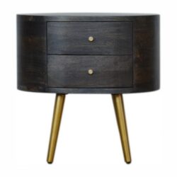 Rounded Wooden Black Bedside Table with Drawers