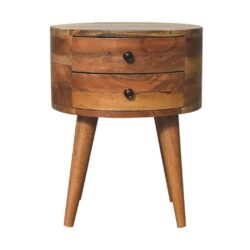 Sara Round Wooden Bedside Table with Drawers & Oak Finish