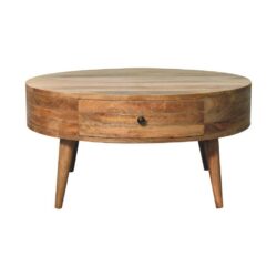 Sara Round Wooden Coffee Table with Drawers & Oak Finish