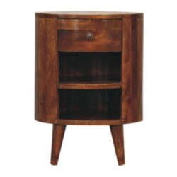 Sara Rounded Dark Wooden Bedside Table with Drawer & Chestnut Finish