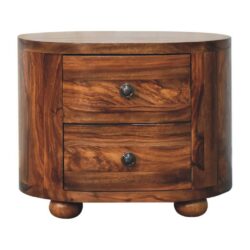 Sara Rounded Dark Wooden Bedside Table with Drawers & Chestnut Finish
