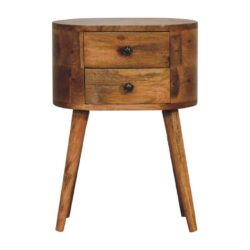 Sara Rounded Small Wooden Bedside Table with Drawers & Oak Finish
