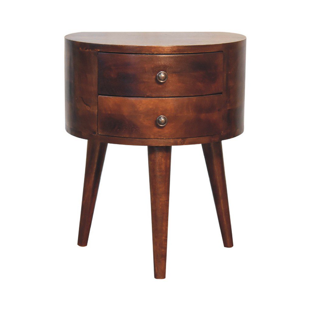 Sara Rounded Wooden Bedside Table with Drawers & Chestnut Finish ...