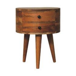 Sara Rounded Wooden Bedside Table with Drawers & Oak Finish