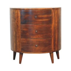 Sara Rounded Wooden Chest of Drawers with Chestnut Finish