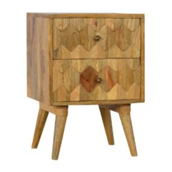 Scale Wooden Bedside Table with Drawers & Carved Wood Design
