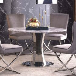 Selene Luxury Round Marble Dining Table with Silver Base