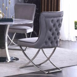 Selene Luxury Velvet Grey Dining Chairs with Silver Base | Pair