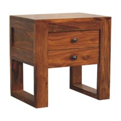 Sheesham Chunky Wooden Bedside Table with Drawers & Chestnut Finish