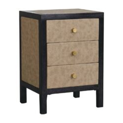 Small Black & Cream Faux Leather Bedside Cabinet with Drawers