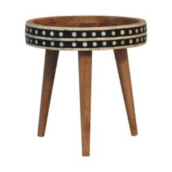Small Round Bone Inlay Table with Wooden Legs