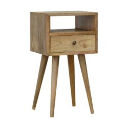 Small Wooden Bedside Table with Drawer, Slot & Oak Finish