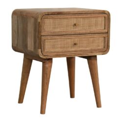 Solid Wood and Rattan Bedside Table with Drawers