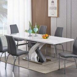 Sydney Extending Modern White Dining Table with Grey Accent in High Gloss