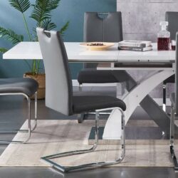 Sydney Modern Grey Leather Dining Chairs with Silver Bases - Pair