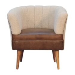 Tabitha Brown Leather Armchair with Cream Fleece