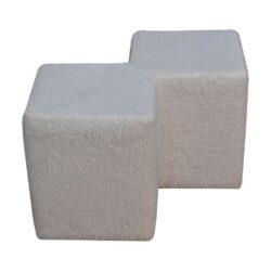 Tabitha Double Square White Footstool in Fleece Fabric