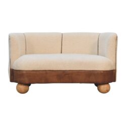Tabitha Fleece Small Cream Sofa with Brown Leather Detail