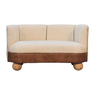 Tabitha Fleece Small Cream Sofa with Brown Leather Detail